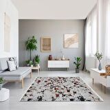 Baskılı Halı Eskitme Renkli Kare Desenli Kaymaz Taban Saçaklı Modern Dekoratif Makinede Yıkanabilir