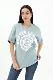 Bisiklet Yaka Denver Leagune Baskılı T-Shirt - Mint Yeşili