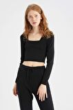 DeFacto Coool Slim Fit Kare Yaka Kazak X6887AZ22AUBK27