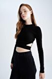 DeFacto Coool Bel Dekolteli Slim Fit Crop Kazak U3149AZ22AUBK27