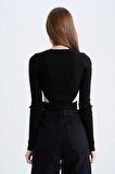 DeFacto Coool Bel Dekolteli Slim Fit Crop Kazak U3149AZ22AUBK27