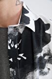 Oversize Fit Polo Yaka Baskılı Keten Görünümlü Kısa Kollu Gömlek X3332AZ22SMWT34