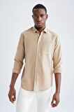 Modern Fit Keten Karisimli Uzun Kollu Gömlek M9435AZ22SMBG239