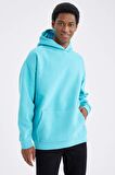 DeFacto Oversize Fit Kapüşonlu Kanguru Cepli İçi Yumuşak Tüylü Sweatshirt Y1237AZ22AUTR157
