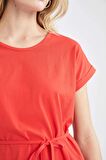 Basic Beli Bagcikli Yazlik Kisa Kollu Mini Elbise T8057AZ22SMRD44