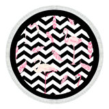 Alanur Yıldız Kaymaz Deri Tabanlı Saçaklı Dijital Halı Yuvarlak