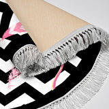 Alanur Yıldız Kaymaz Deri Tabanlı Saçaklı Dijital Halı Yuvarlak