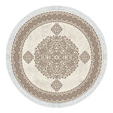 Alanur Star Kaymaz Pamuk Tabanlı Saçaklı Dijital Halı Yuvarlak