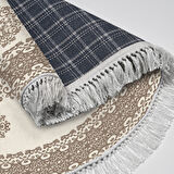 Alanur Star Kaymaz Pamuk Tabanlı Saçaklı Dijital Halı Yuvarlak