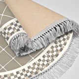 Alanur Yıldız Kaymaz Deri Tabanlı Saçaklı Dijital Halı Yuvarlak