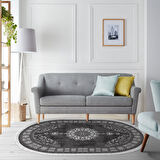 Alanur Yıldız Kaymaz Deri Tabanlı Saçaklı Dijital Halı Oval