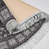 Alanur Yıldız Kaymaz Deri Tabanlı Saçaklı Dijital Halı Oval