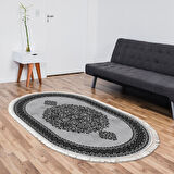 Alanur Yıldız Kaymaz Deri Tabanlı Saçaklı Dijital Halı Oval