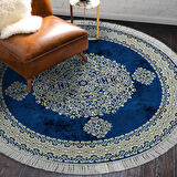 Alanur Yıldız Kaymaz Deri Tabanlı Saçaklı Dijital Halı Yuvarlak