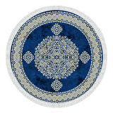 Alanur Yıldız Kaymaz Deri Tabanlı Saçaklı Dijital Halı Yuvarlak