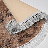 Alanur Yıldız Kaymaz Deri Tabanlı Saçaklı Dijital Halı Yuvarlak