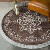 Alanur Trend Kaymaz Dod Tabanlı Saçaklı Dijital Halı Yuvarlak