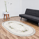 Alanur Trend Keçe Tabanlı Saçaklı Dijital Halı Yuvarlak