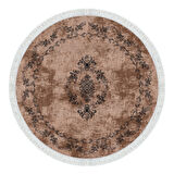 Alanur Trend Kaymaz Dod Tabanlı Saçaklı Dijital Halı Yuvarlak