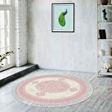 Alanur Star Kaymaz Pamuk Tabanlı Saçaklı Dijital Halı Yuvarlak