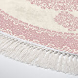 Alanur Star Kaymaz Pamuk Tabanlı Saçaklı Dijital Halı Yuvarlak