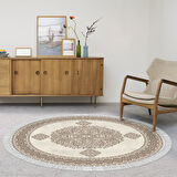 Alanur Yıldız Kaymaz Deri Tabanlı Saçaklı Dijital Halı Yuvarlak