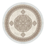 Alanur Yıldız Kaymaz Deri Tabanlı Saçaklı Dijital Halı Yuvarlak