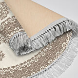 Alanur Yıldız Kaymaz Deri Tabanlı Saçaklı Dijital Halı Yuvarlak