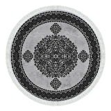 Alanur Star Kaymaz Pamuk Tabanlı Saçaklı Dijital Halı Yuvarlak