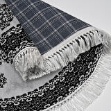 Alanur Star Kaymaz Pamuk Tabanlı Saçaklı Dijital Halı Yuvarlak