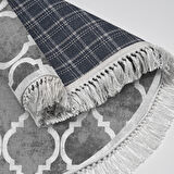 Alanur Star Kaymaz Pamuk Tabanlı Saçaklı Dijital Halı Yuvarlak