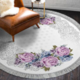 Alanur Star Pamuk Tabanlı Saçaklı Dijital Halı Yuvarlak