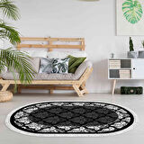 Alanur Yıldız Deri Tabanlı Saçaklı Dijital Halı Yuvarlak