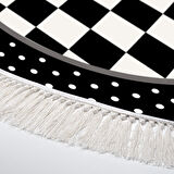 Alanur Star Kaymaz Pamuk Tabanlı Saçaklı Dijital Halı Yuvarlak