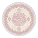 Alanur Yıldız Kaymaz Deri Tabanlı Saçaklı Dijital Halı Yuvarlak