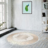 Alanur Trend Keçe Tabanlı Saçaklı Dijital Halı Yuvarlak