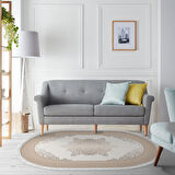 Alanur Trend Keçe Tabanlı Saçaklı Dijital Halı Yuvarlak