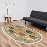 Alanur Yıldız Kaymaz Deri Tabanlı Saçaklı Dijital Halı Oval Multi