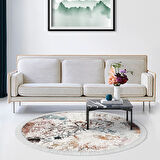 Alanur Yıldız Kaymaz Deri Tabanlı Saçaklı Dijital Halı Yuvarlak