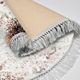 Alanur Yıldız Kaymaz Deri Tabanlı Saçaklı Dijital Halı Yuvarlak