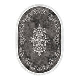 Alanur Trend Kaymaz Dod Tabanlı Saçaklı Dijital Halı Oval