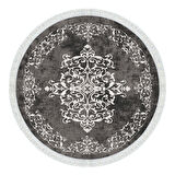 Alanur Star Kaymaz Pamuk Tabanlı Saçaklı Dijital Halı Yuvarlak