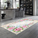 Alanur Trend Keçe Tabanlı Saçaklı Yuvarlak Mutfak Halı Mu174