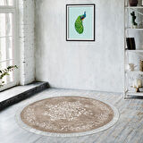 Alanur Trend Kaymaz Dod Tabanlı Saçaklı Dijital Halı Yuvarlak