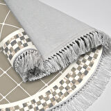 Alanur Trend Kaymaz Dod Tabanlı Saçaklı Dijital Halı Yuvarlak