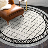 Alanur Star Kaymaz Pamuk Tabanlı Saçaklı Dijital Halı Yuvarlak