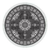 Alanur Yıldız Kaymaz Deri Tabanlı Saçaklı Dijital Halı Yuvarlak