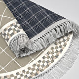 Alanur Star Kaymaz Pamuk Tabanlı Saçaklı Dijital Halı Yuvarlak