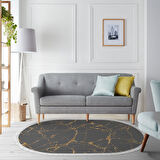 Alanur Trend Keçe Tabanlı Saçaklı Dijital Halı Yuvarlak