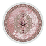 Alanur Yıldız Kaymaz Deri Tabanlı Saçaklı Dijital Halı Yuvarlak